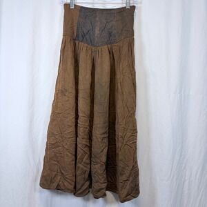 Metropole Maxi Skirt High Waisted Yoke Brown Gathered Rayon Made in USA Size 5/6